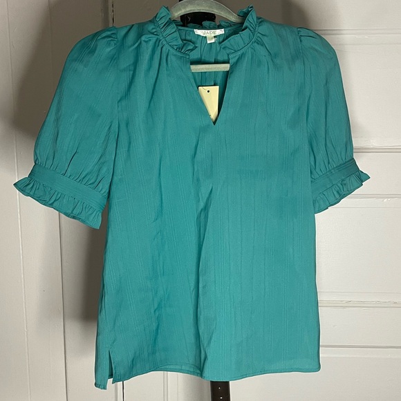 NWT JADE Melody Tam Teal Ruffle Blouse Size Small - Picture 2 of 8